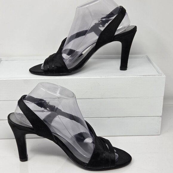 MOOTSIES TOOTSIES Heels Black Womens 9 Satin Open Toe Sandal Strappy Slingback - Picture 2 of 8